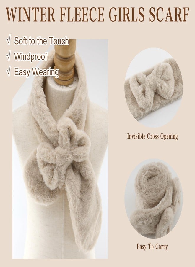 YATANAM Girls Scarf Fluffy Faux Fur Kids Scarves Winter Warm Scarf Toddler Adjustable Neck Warmer (Khaki, One Size) - Image 3